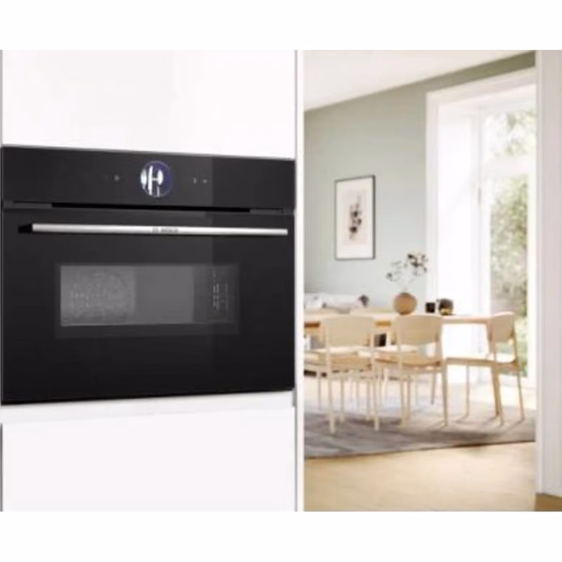 Series 8, Built-In Compact Oven with Microwave 60cm, EcoClean Direct+Hydrolytic, 5 Power Levels, 20 Cooking Modes, Home Connect, Black Color, Made in Germany
