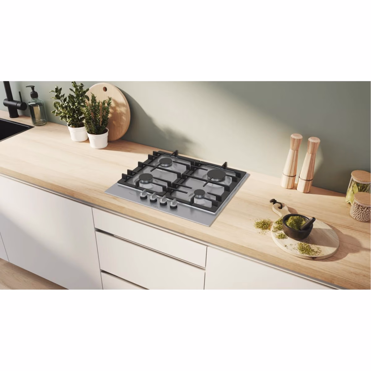 Series 6, Built-In Gas Hob 60cm, Cast Iron Pan Support, Full Safety, One Hand Auto Ignition, Full Metal Sword Knobs, Flame Select 9 Step, Stainless Steel, Made in Spain - Series 6, Built-In Gas Hob 60cm, Cast Iron Pan Support, Full Safety, One Hand Auto Ignition, Full Metal Sword Knobs, Flame Select 9 Step, Stainless Steel, Made in Spain