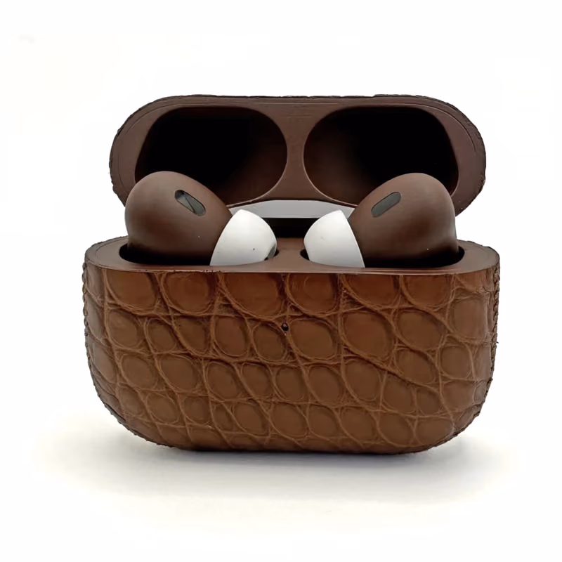 Merlin Craft Customized Apple AirPods Pro 3 Leather Alligator Brown