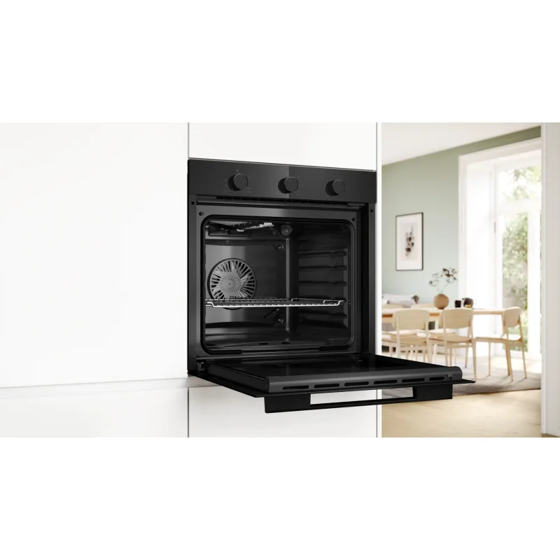 Series 4, Built-In Gas Oven 60cm, Hot Air Safety Fan, With Convection Fan, Black Color, Made in Italy