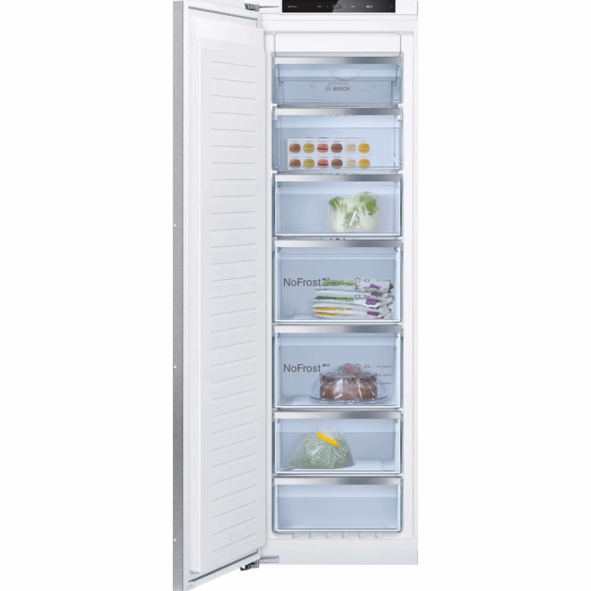 Series 6, Built-In Upright Freezer, Reversible Door Hinges, 36db Noise Level, 235 Ltrs Gross capacity, No Frost, 5 Drawer Basket, 2 Freezing Flaps, Made in Germany - Series 6, Built-In Upright Freezer, Reversible Door Hinges, 36db Noise Level, 235 Ltrs Gross capacity, No Frost, 5 Drawer Basket, 2 Freezing Flaps, Made in Germany