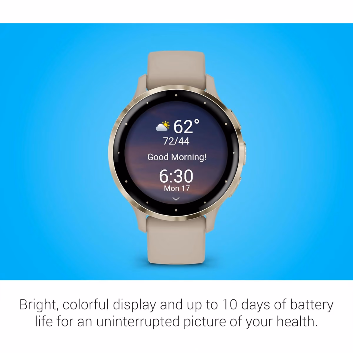 GARMIN VENU 3S SOFT GOLD STAINLESS STEEL BEZEL WITH FRENCH GRAY CASE AND SILICONE BAND - GARMIN VENU 3S SOFT GOLD STAINLESS STEEL BEZEL WITH FRENCH GRAY CASE AND SILICONE BAND