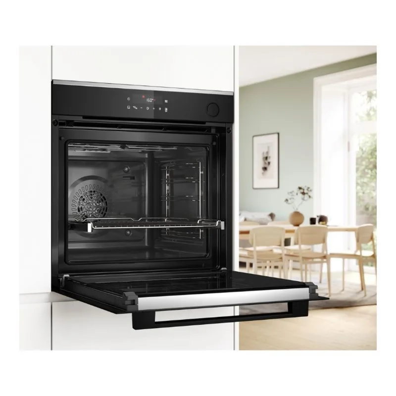 Series 4, Built-In Electric Oven 60cm with added Steam, 8 Cooking Function, Air Fry, 15 Auto Programmes, Pyrolytic+Hydrolytic, Black Color, Made in Spain