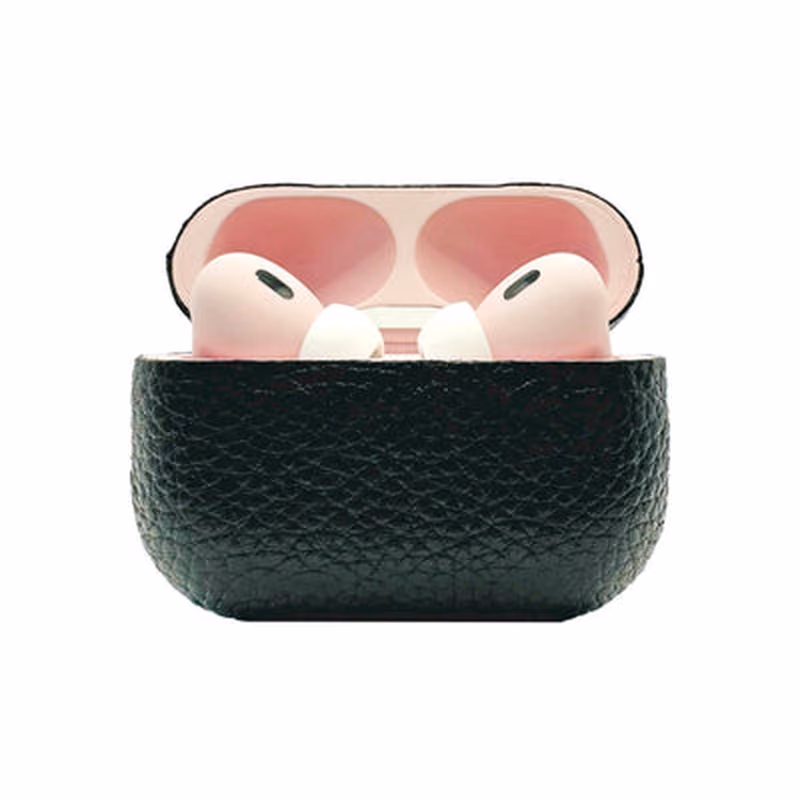 Merlin Craft Customized Apple AirPods Pro 3 Leather Calf Black with Cosmos Orange