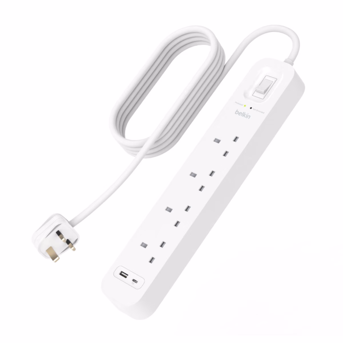 Belkin 4-outlet Surge Protector 18W, USB-A & USB-C Ports, 2M cord - Belkin 4-outlet Surge Protector 18W, USB-A & USB-C Ports, 2M cord